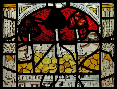 Window N3 depicting the Last Fifteen Days of the World: the earth swallows up rocks by English School